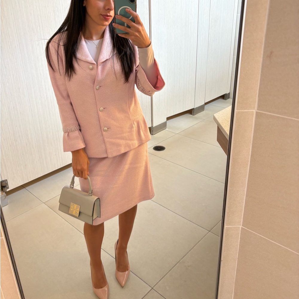 St. John Evening Dusty Pink Knit Jacket and Skirt Set